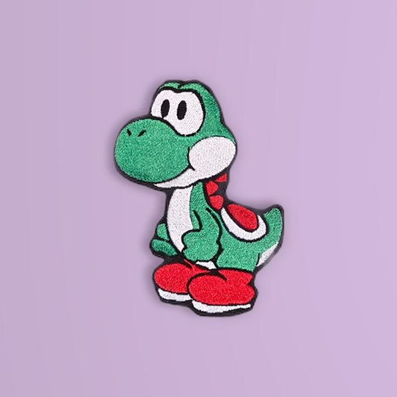Yoshi embroidered patch Super Mario Brothers little dino buddy with red sneakers